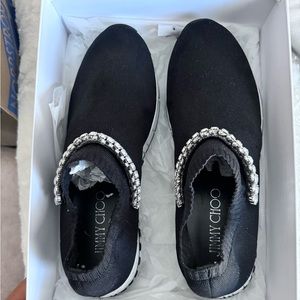 JIMMY CHOO VERONA SNEAKER, BLK/ CRYSTAL- SZ 39.5 (Fit 9)